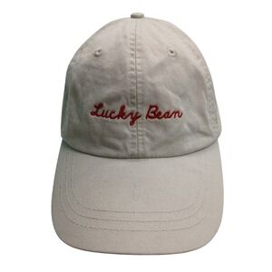 Lucky Bean Mackinac Island MI Embroidered Baseball Cap Tan Cotton‎ Leather Strap